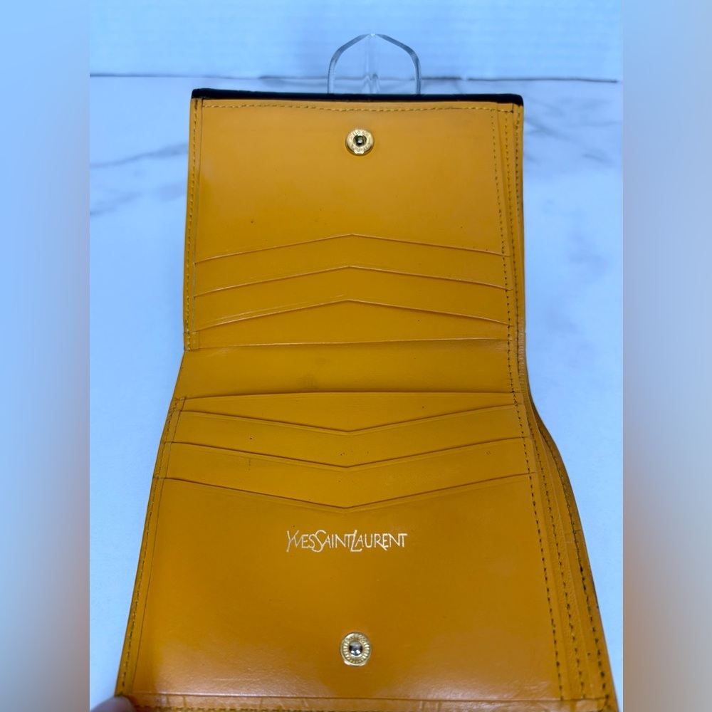 YSL Yves Saint Laurent Embossed  Black /Yellow Leather Compact Wallet - Picture 4 of 9